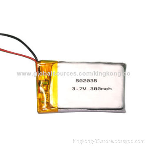 Rechargeable 3.7V 502035 Lithium Polymer Battery, 300mAh Nominal Capacity